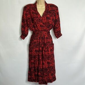 Cadaz vintage petite 100% silk polka dot pocketed dress